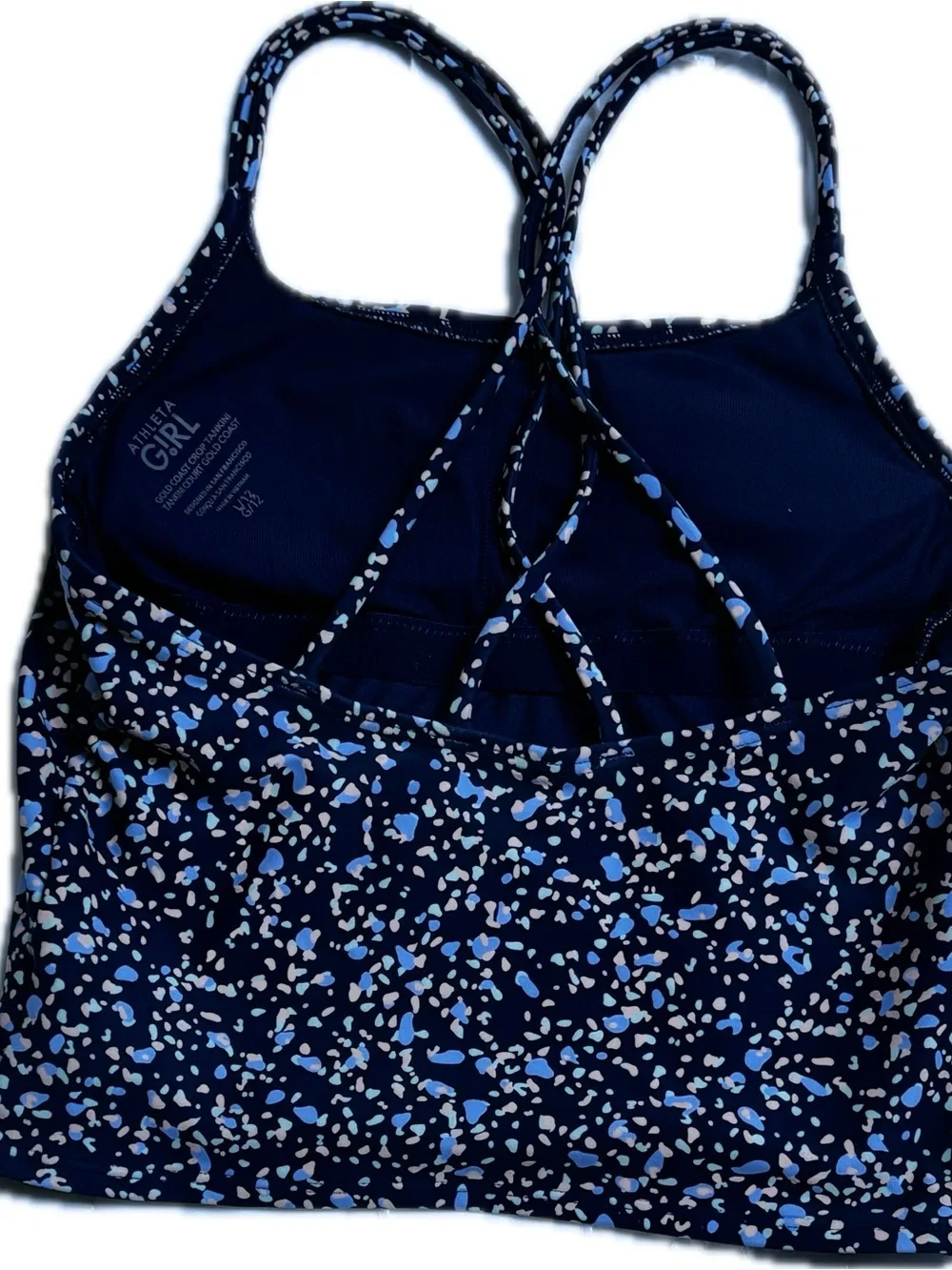 Athleta Girl Two-Piece Tankini with Blue, Green, and Light Pink Speckles